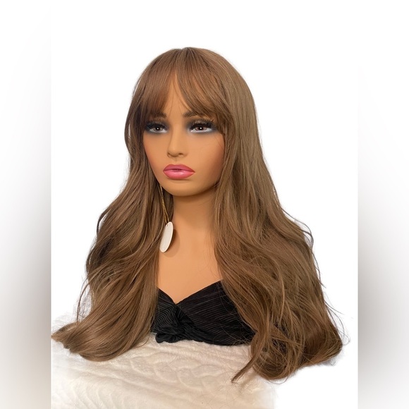 26 Inch Natural Medium dark Ash Blonde Wavy wig with bangs  for daily use - Picture 4 of 11